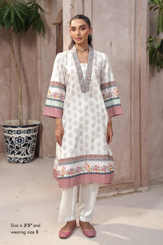 Manto Women's Ready to Wear White Lawn Long shirt with Urdu Calligraphy