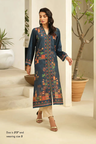 Manto Women's Ready to Wear Blue Kurta with Urdu Words Calligraphed Throughout