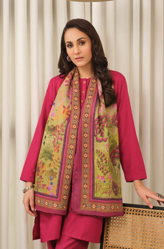 Manto Women's Green Crinkle Silk Scarf with Urdu Calligraphy