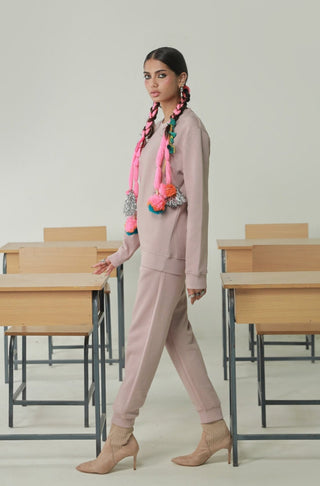 Manto's Unisex Premium Fleece Pink Sanki Sweatshirt Featuring Urdu Sanki Motif at the back Paired with Pink Jogger Pants