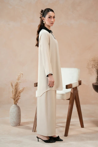 Manto Women's Ready to Wear Beige 2 Piece Matching Co-Ord Set with Embroidery