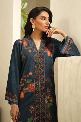 Manto Women's Ready to Wear Blue Kurta with Urdu Words Calligraphed Throughout