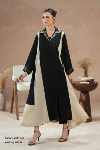 Manto Women's Ready to Wear Black & Beige 2 Piece Matching Co-Ord Set with Embroidery