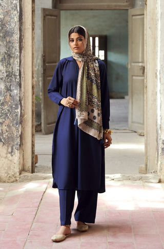 Shehrzade (Tale of a Queen) - Gold & Blue Scarf