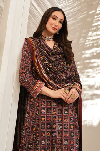 Manto Women's 1 Piece Stitched Brown Kurta with Urdu Calligraphy