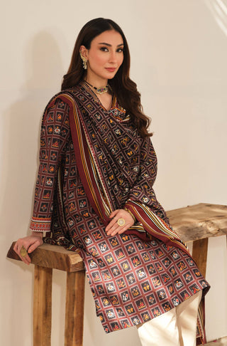 Manto Women's 1 Piece Stitched Brown Kurta with Urdu Calligraphy