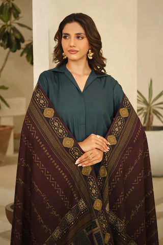 Shop Aashiyana Odhni, made from Cotton Silk in plum color, a printed odhni that features the words of Allama Iqbal.