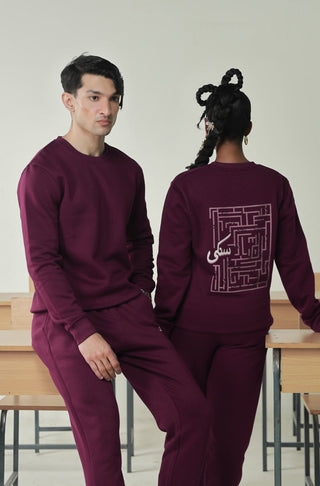 Manto's Unisex Premium Fleece Plum Sanki Sweatshirt featuring Urdu Sanki Motif at the Back