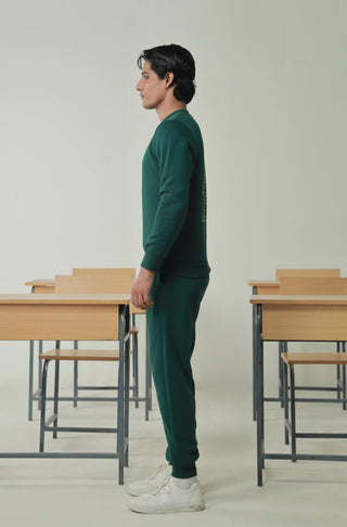 Manto's Unisex Premium Fleece Green Sanki Sweatshirt Featuring Urdu Sanki Motif at the back Paired with Pink Jogger Pants