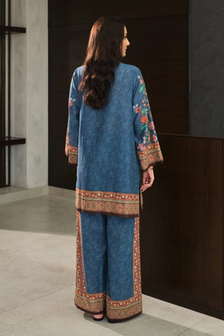 Manto Women's Ready to Wear Lawn 2 Piece Printed Blue Rania Co-Ord Set Featuring Urdu Words