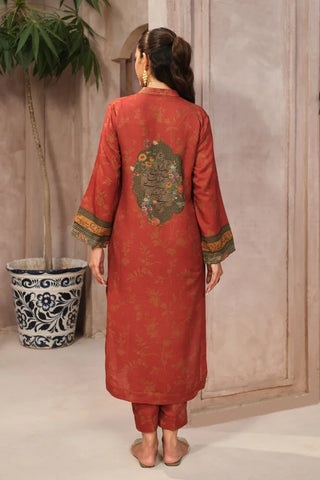 Manto Women's Ready to Wear Orange Zinnia Co-ord Set with Urdu Calligraphy
