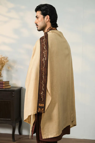 Shop Azal Cape is made using Acrylic Wool in beige work.