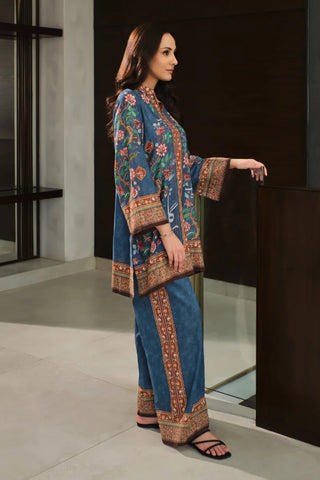 Manto Women's Ready to Wear Lawn 2 Piece Printed Blue Rania Co-Ord Set Featuring Urdu Words
