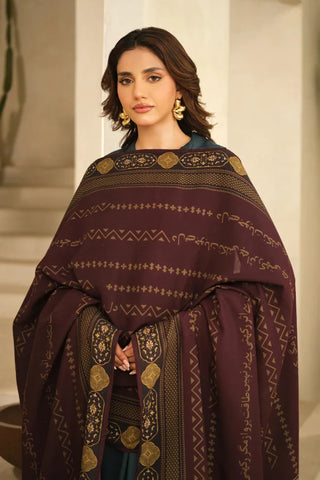 Shop Aashiyana Odhni, made from Cotton Silk in plum color, a printed odhni that features the words of Allama Iqbal.