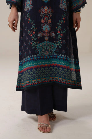 2-piece set in blue color, featuring  the words of Mir Taqi Mir calligraphed throughout.