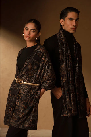 Qala (Art) Velvet Stole - Black