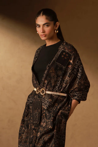 Qala (Art) Velvet Stole - Black