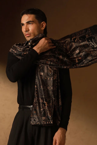 Qala (Art) Velvet Stole - Black