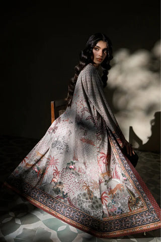 Manto Women's Ready to Wear Grey Outerwear Long Shrug with Urdu Calligraphy