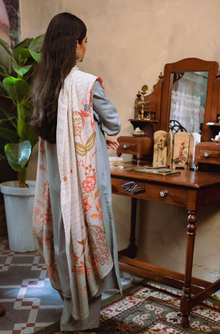 Gulnaar (Fruit Flora) - Sage Grey Shawl