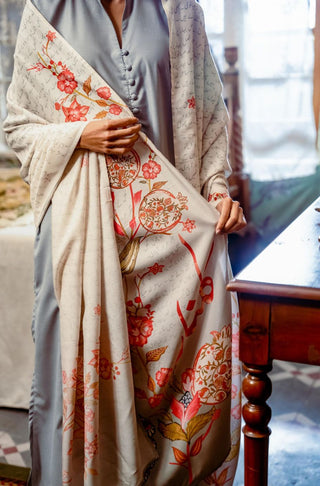 Gulnaar (Fruit Flora) - Sage Grey Shawl