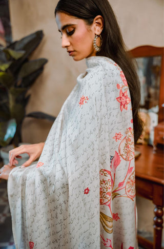 Gulnaar (Fruit Flora) - Sage Grey Shawl