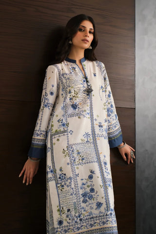 Manto Women's Ready to Wear Lawn Kurta in White & Blue Color with Urdu Calligraphy