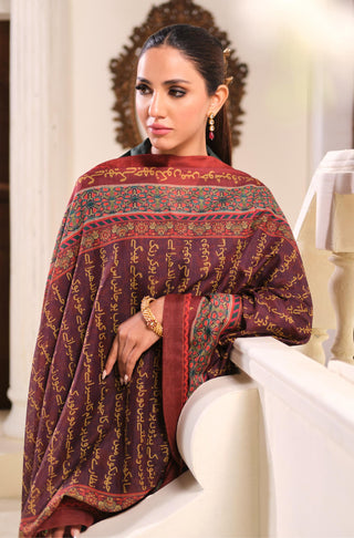 Manto Women's Printed Rust Dupatta with Urdu Calligraphy