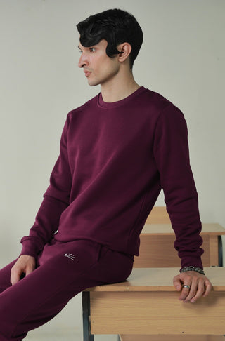 Manto's Unisex Premium Fleece Plum Sanki Sweatshirt Paired with Plum Jogger Pants