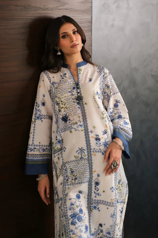 Manto Women's Ready to Wear Lawn Kurta in White & Blue Color with Urdu Calligraphy
