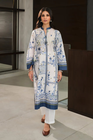 Manto Women's Ready to Wear Lawn Kurta in White & Blue Color with Urdu Calligraphy