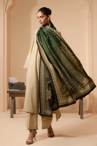 100% Viscose shawl and is calligraphed with the words of Allama Iqbal throughout.