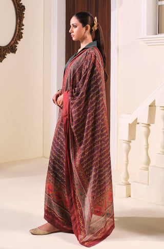 Manto Women's Printed Rust Dupatta with Urdu Calligraphy