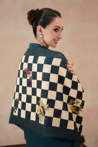 Printed brown winter stole with Urdu calligraphy