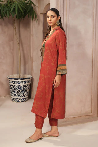 Manto Women's Ready to Wear Orange Zinnia Co-ord Set with Urdu Calligraphy