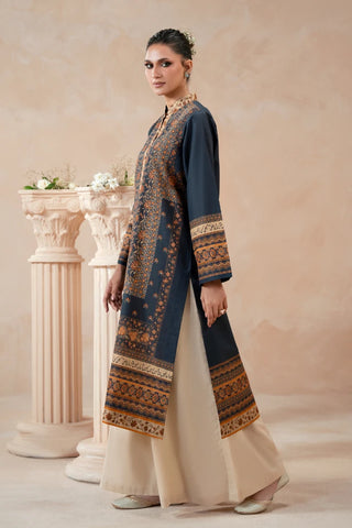 Manto's ready to wear plum lawn Zuri kurta with Urdu calligraphy of poetry by Nida Fazli