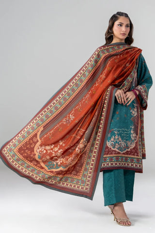 Tabeer Odhni is made from Cotton Silk in rust color, and is calligraphed with the words of Nida Fazli throughout.