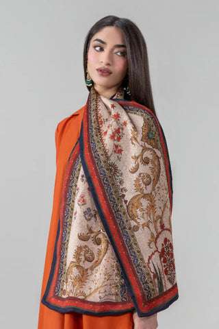 Printed Beige stole made from Crinkle Silk, calligraphed with the words of Nida Fazli throughout.
