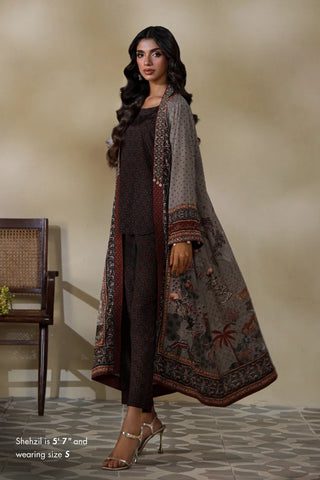 Manto Women's Ready to Wear Grey Outerwear Long Shrug with Urdu Calligraphy
