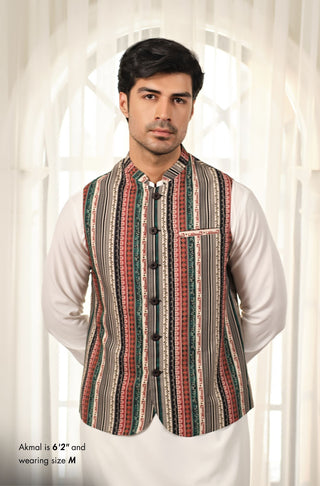 Manto Men's Multi Color Intifada Waistcoat with Urdu Calligraphy