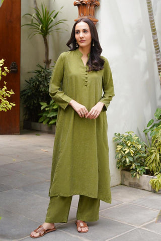 Kalidaar Co-ord Set - Olive Green
