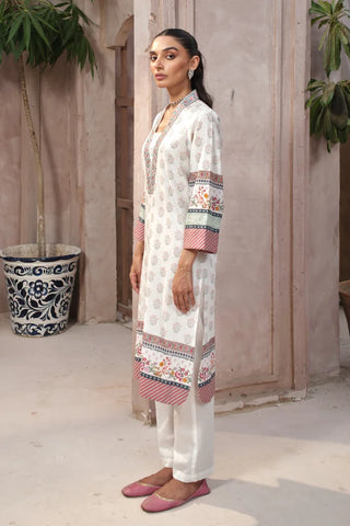 Manto Women's Ready to Wear White Lawn Long shirt with Urdu Calligraphy