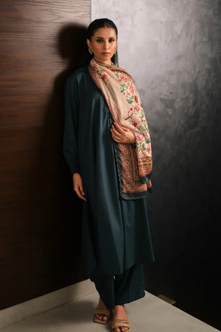 Manto Women's Crinkled Silk Beige Rania Scarf Featuring Urdu Words 