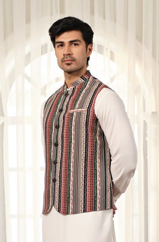 Manto Men's Multi Color Intifada Waistcoat with Urdu Calligraphy