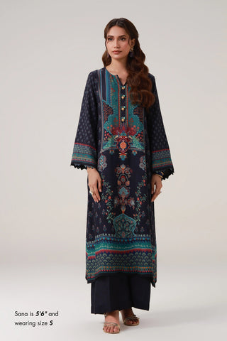 2-piece set in blue color, featuring  the words of Mir Taqi Mir calligraphed throughout.