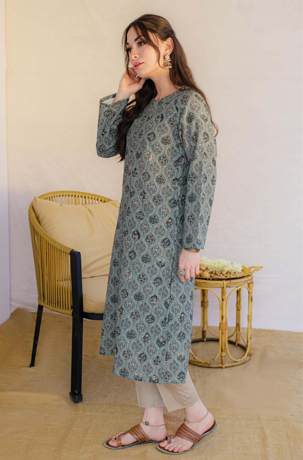 Shopmanto UK, Pakistani urdu calligraphy clothing brand manto UK ready to wear one piece women mumtaz teal green long shirt kurta