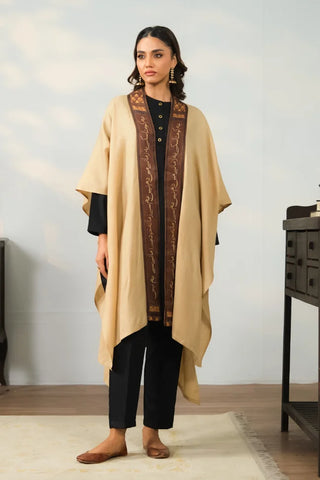 Shop Azal Cape is made using Acrylic Wool in beige work.
