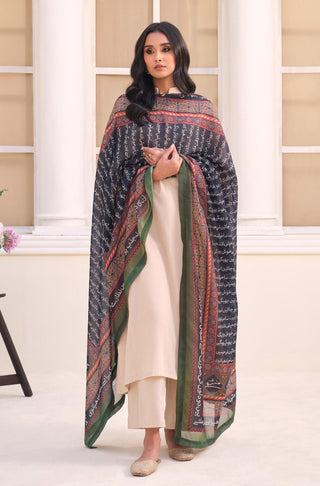 \Manto Women's Printed Black Dupatta with Urdu Calligraphy