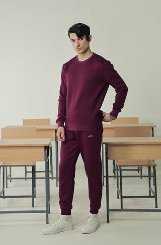 Manto's Unisex Premium Fleece Plum Sanki Sweatshirt Paired with Plum Jogger Pants