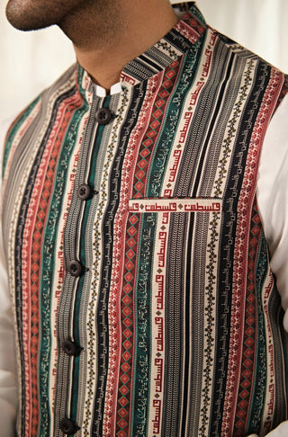 Manto Men's Multi Color Intifada Waistcoat with Urdu Calligraphy
